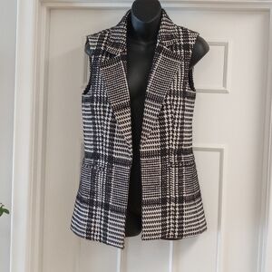 Theory Black & White Wool Blend Plaid Tailored Vest | Sleeveless Blazer | Size S